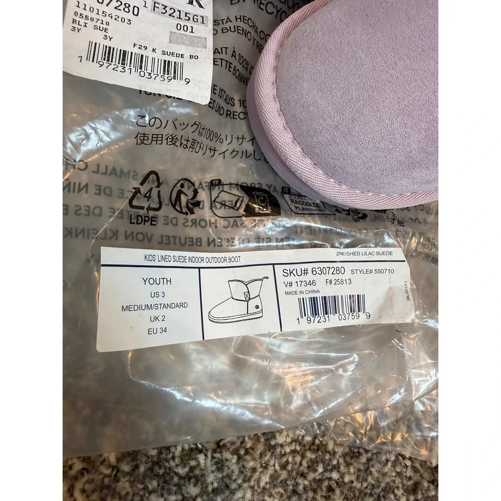 NWT Lands End Girls 3 Suede Shearling Slip On Boots Cozy Winter Purple Lilac